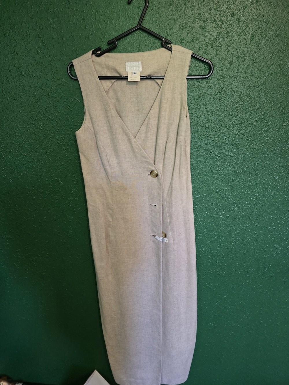 Moda International Cream Sleeveless Faux-Wrap Midi Dress